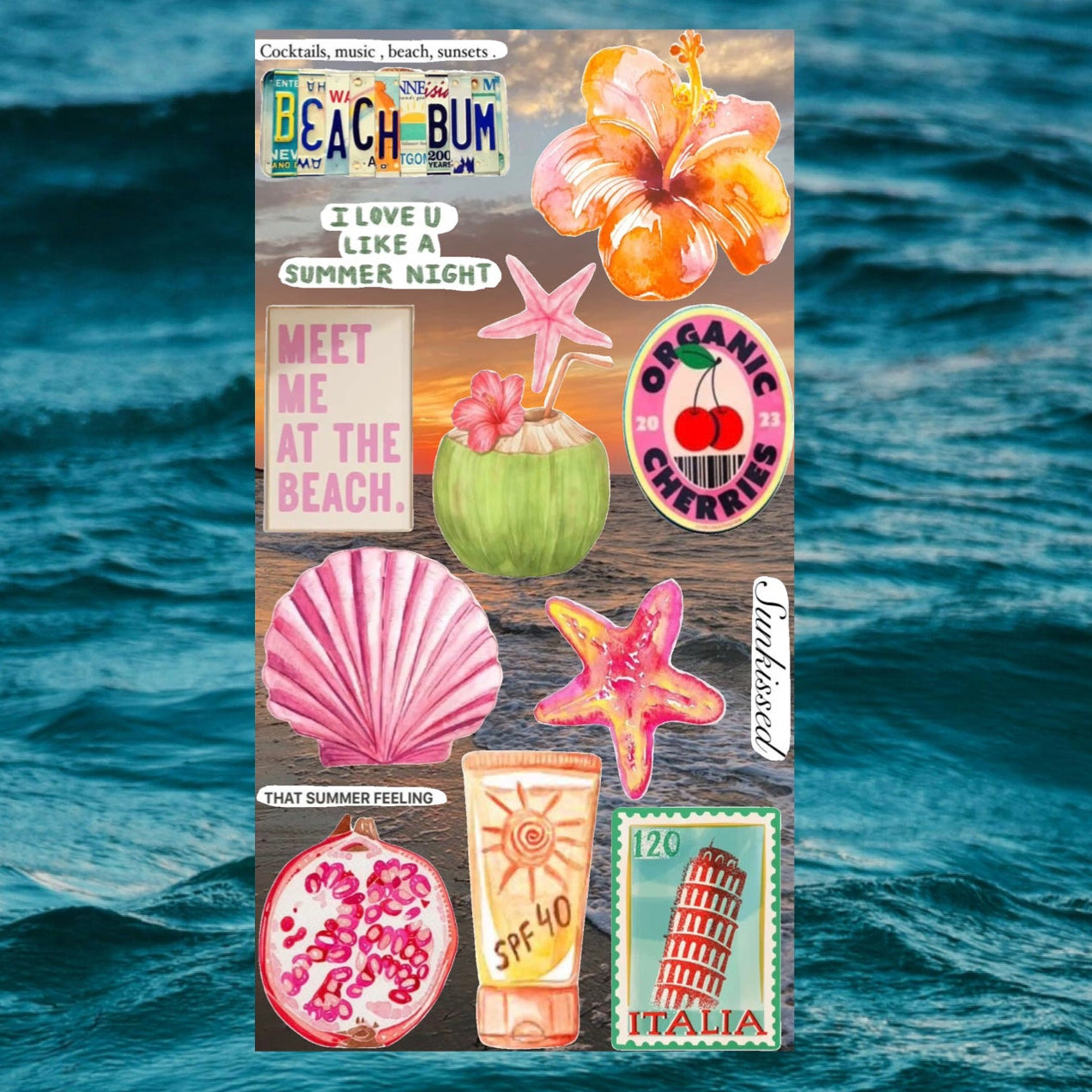 ☀️Beachy Seaside Summer Themed 3 Sheet Sticker Bundle