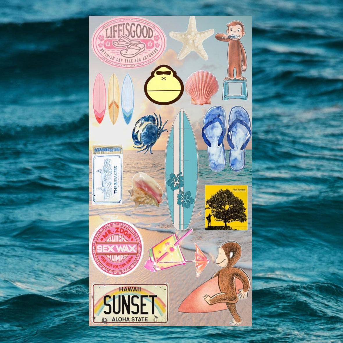 ☀️Beachy Seaside Summer Themed 3 Sheet Sticker Bundle