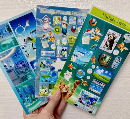🐠Frutiger Aero 3 Sheets Sticker Bundle, Aesthetic and Aquatic
