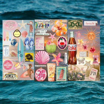 ☀️Beachy Seaside Summer Themed 3 Sheet Sticker Bundle