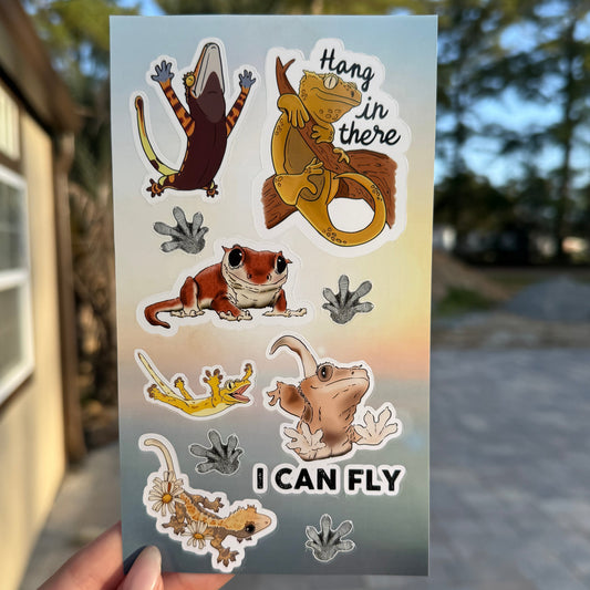 🦎Crested Gecko Laminated Reptile Sticker Sheet