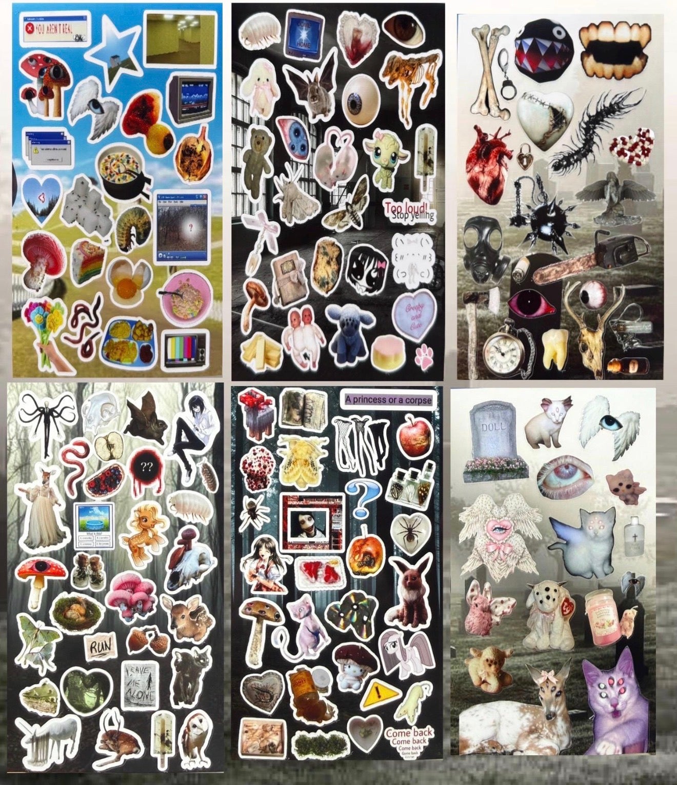 🕷️Creepycore Stickers, 6 Sheets Horror Gorecore Bundle